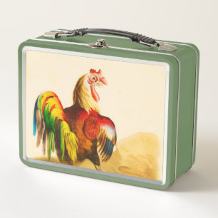 Farbiger Vintage-Hahn Metall Brotdose