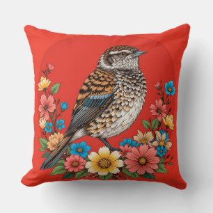 Farbiger Vogel auf Ast gerahmt mit Blumen Kissen