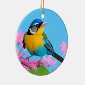 Farbiger Vogel auf blühender Zweigstelle Keramik Ornament (Rechts)