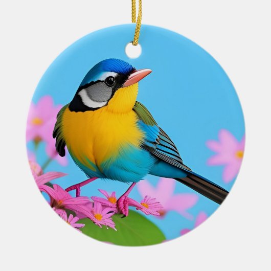 Farbiger Vogel auf blühender Zweigstelle Keramik Ornament (Vorne)