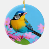 Farbiger Vogel auf blühender Zweigstelle Keramik Ornament (Hinten)