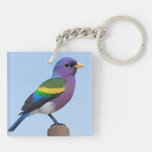 Farbiger Vogel auf einer Holzpfeife Schlüsselanhänger (Rückseite)