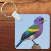 Farbiger Vogel auf einer Holzpfeife Schlüsselanhänger (Vorderseite)
