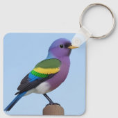 Farbiger Vogel auf einer Holzpfeife Schlüsselanhänger (Rückseite)