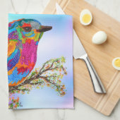 Farbiger Vogel auf einer Zweigstelle 1/2 Klapphand Geschirrtuch (Viertel Falte)