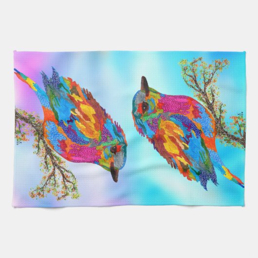 Farbiger Vogel auf einer Zweigstelle 1/2 Klapphand Geschirrtuch (Horizontal)