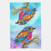 Farbiger Vogel auf einer Zweigstelle 1/2 Klapphand Geschirrtuch (Vertikal)