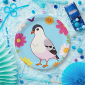 Farbiger Vogel auf Zweig Gerahmt mit Blume Pappteller (Party)