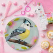 Farbiger Vogel auf Zweig Gerahmt mit Blume Pappteller (Party)