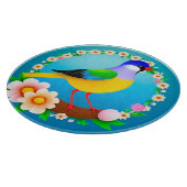 Farbiger Vogel auf Zweig Gerahmt mit Blume Schneidebrett (Ecke)