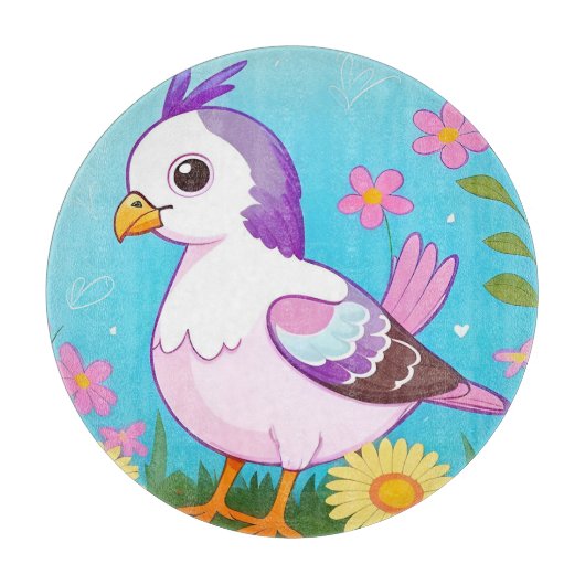 Farbiger Vogel auf Zweig Gerahmt mit Blume Schneidebrett (Vorderseite)