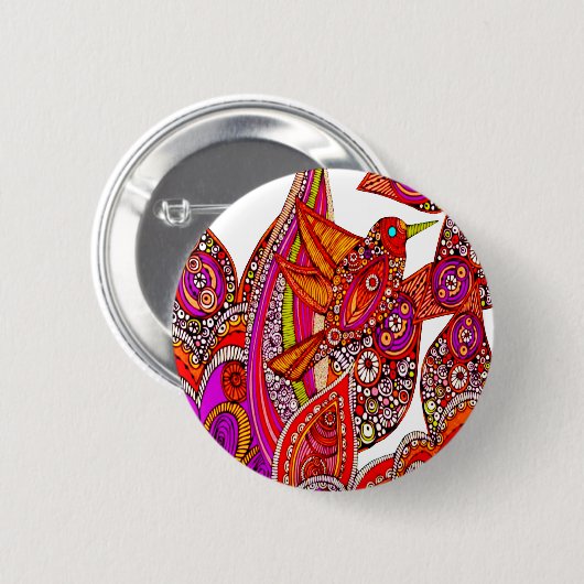 Farbiger Vogel des Paradieses, weißer Knopf Button (Vorne & Hinten)