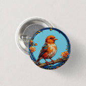 Farbiger Vogel mit Blumenrahmen Button (Vorne & Hinten)