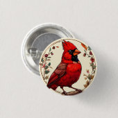 Farbiger Vogel mit Blumenrahmen Button (Vorne & Hinten)