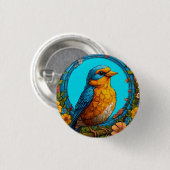 Farbiger Vogel mit Blumenrahmen Button (Vorne & Hinten)