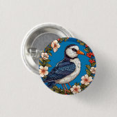 Farbiger Vogel mit Blumenrahmen Button (Vorne & Hinten)
