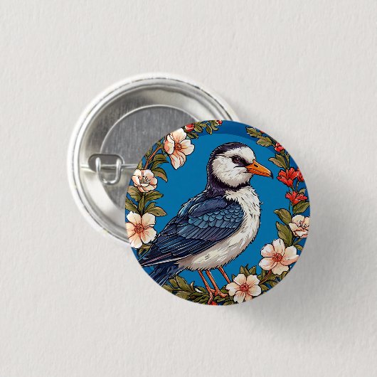 Farbiger Vogel mit Blumenrahmen Button (Vorne & Hinten)