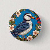 Farbiger Vogel mit Blumenrahmen Button (Vorderseite)