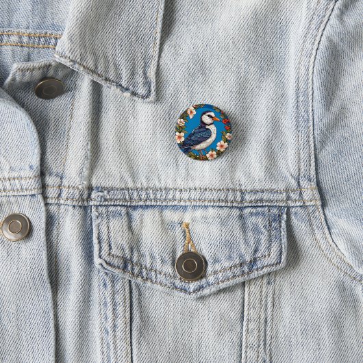Farbiger Vogel mit Blumenrahmen Button (Beispiel)