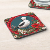 Farbiger Vogel mit Blumenrahmen Getränkeuntersetzer (Linke Seite)