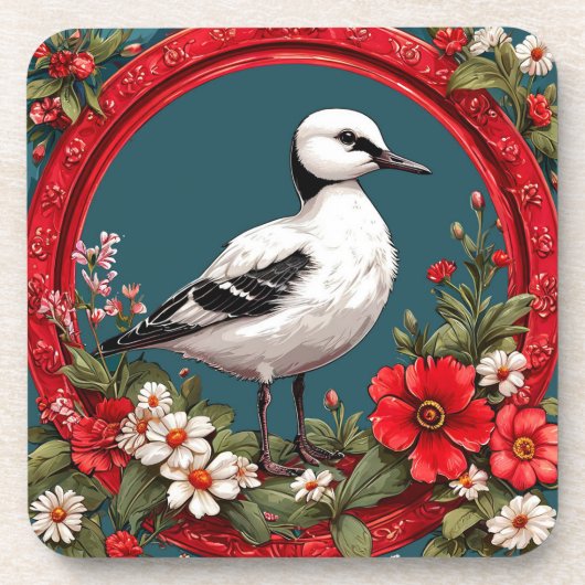 Farbiger Vogel mit Blumenrahmen Getränkeuntersetzer (Vorderseite)