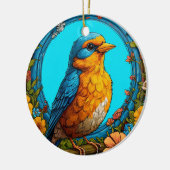 Farbiger Vogel mit Blumenrahmen Keramik Ornament (Links)