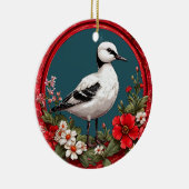 Farbiger Vogel mit Blumenrahmen Keramik Ornament (Rechts)