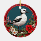 Farbiger Vogel mit Blumenrahmen Keramik Ornament (Hinten)