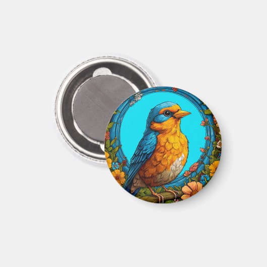 Farbiger Vogel mit Blumenrahmen Magnet (Vorderseite/Rückseite)
