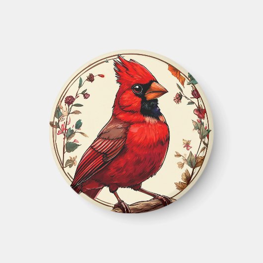 Farbiger Vogel mit Blumenrahmen Magnet (Vorne)