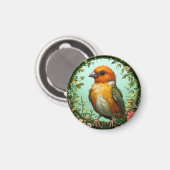 Farbiger Vogel mit Blumenrahmen Magnet (Vorderseite/Rückseite)