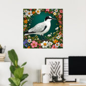 Farbiger Vogel mit Blumenrahmen Poster (Heimbüro)