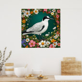 Farbiger Vogel mit Blumenrahmen Poster (Küche)
