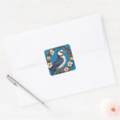 Farbiger Vogel mit Blumenrahmen Quadratischer Aufkleber (Umschlag)