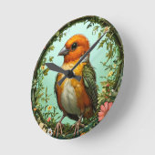 Farbiger Vogel mit Blumenrahmen Runde Wanduhr (Winkel)