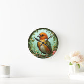 Farbiger Vogel mit Blumenrahmen Runde Wanduhr (Zuhause)