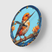 Farbiger Vogel mit Blumenrahmen Runde Wanduhr (Winkel)