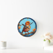 Farbiger Vogel mit Blumenrahmen Runde Wanduhr (Zuhause)