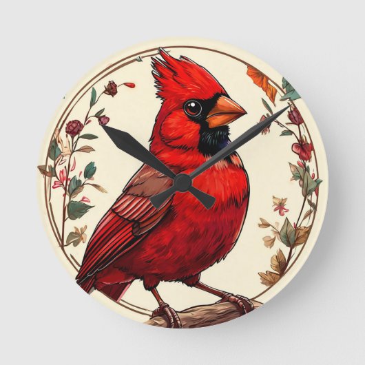 Farbiger Vogel mit Blumenrahmen Runde Wanduhr (Vorderseite)