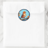 Farbiger Vogel mit Blumenrahmen Runder Aufkleber (Tasche)