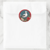 Farbiger Vogel mit Blumenrahmen Runder Aufkleber (Tasche)