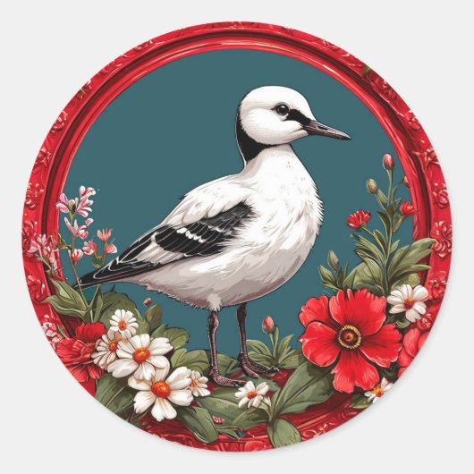 Farbiger Vogel mit Blumenrahmen Runder Aufkleber (Vorderseite)