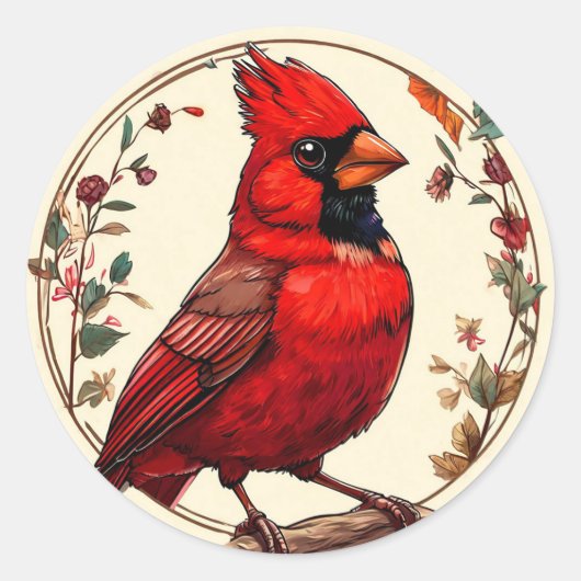 Farbiger Vogel mit Blumenrahmen Runder Aufkleber (Vorderseite)
