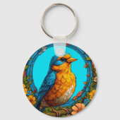 Farbiger Vogel mit Blumenrahmen Schlüsselanhänger (Vorderseite)