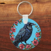 Farbiger Vogel mit Blumenrahmen Schlüsselanhänger (Vorderseite)