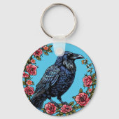 Farbiger Vogel mit Blumenrahmen Schlüsselanhänger (Rückseite)