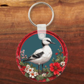 Farbiger Vogel mit Blumenrahmen Schlüsselanhänger (Rückseite)