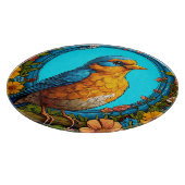 Farbiger Vogel mit Blumenrahmen Schneidebrett (Ecke)