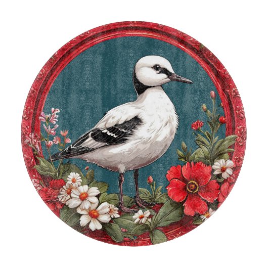 Farbiger Vogel mit Blumenrahmen Schneidebrett (Vorderseite)