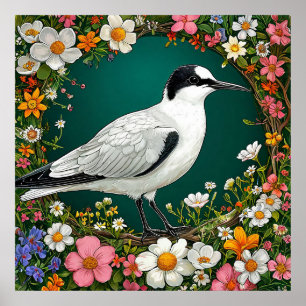 Farbiger Vogel mit floralem Rahmen Poster
